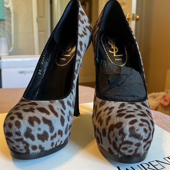 YSL Tribute Pony Hair Leopard Pump UNILEOPARD ANTHRACITE - Picture 10 of 12